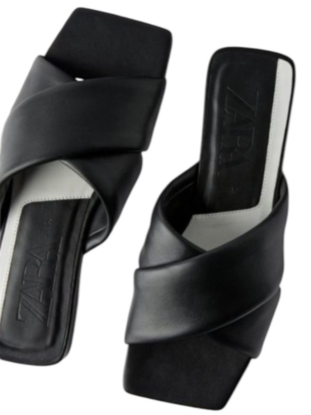 Zara Black Padded Cross-Band Slide Sandals size 38 flat slides slide on
